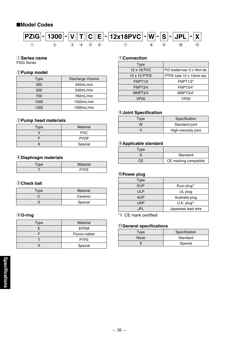 Pzig, 12x18pvc, Model codes | Pump Solutions Group PZiG Series User Manual | Page 36 / 48