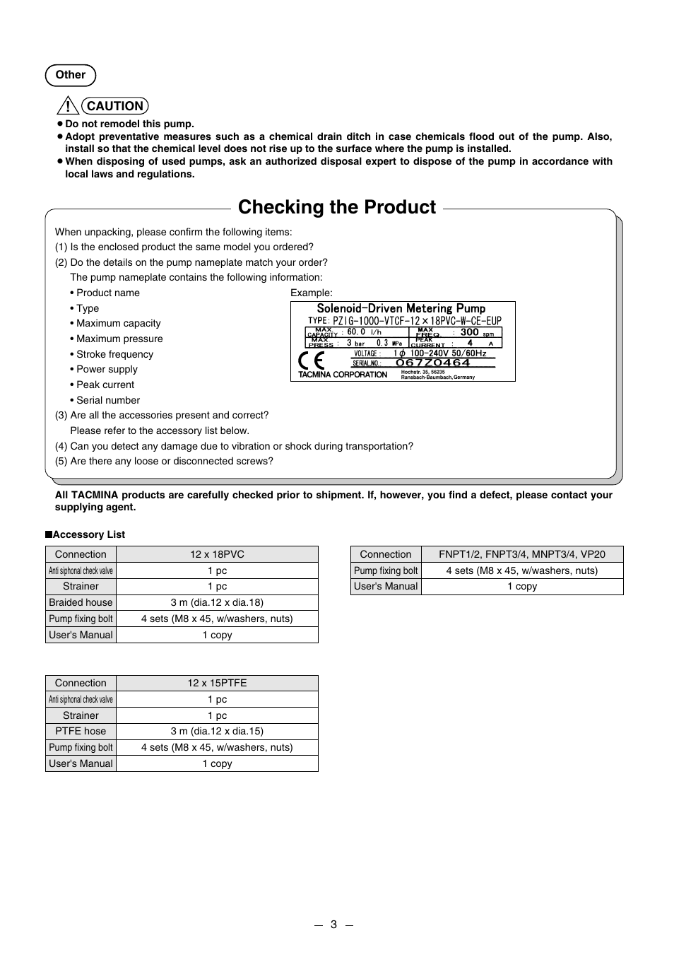 Checking the product | Pump Solutions Group PZiG Series User Manual | Page 4 / 48