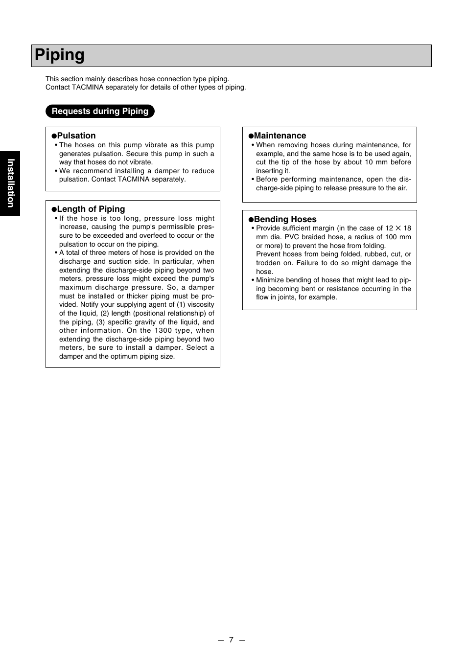 Piping, Installation | Pump Solutions Group PZiG Series User Manual | Page 8 / 48