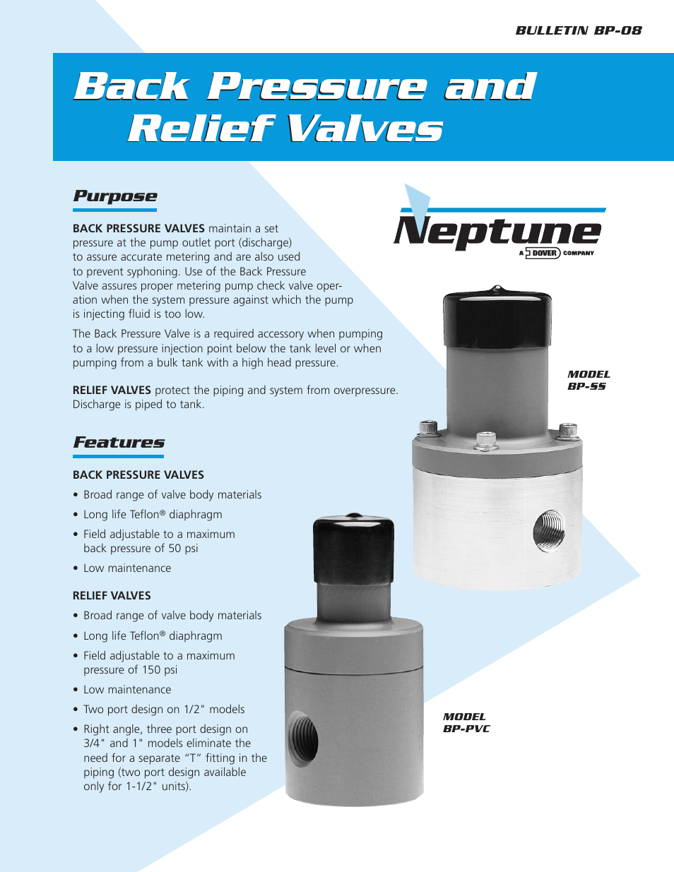 Back pressure and relief valves | Pump Solutions Group Neptune Relief Valves User Manual | Page 2 / 3