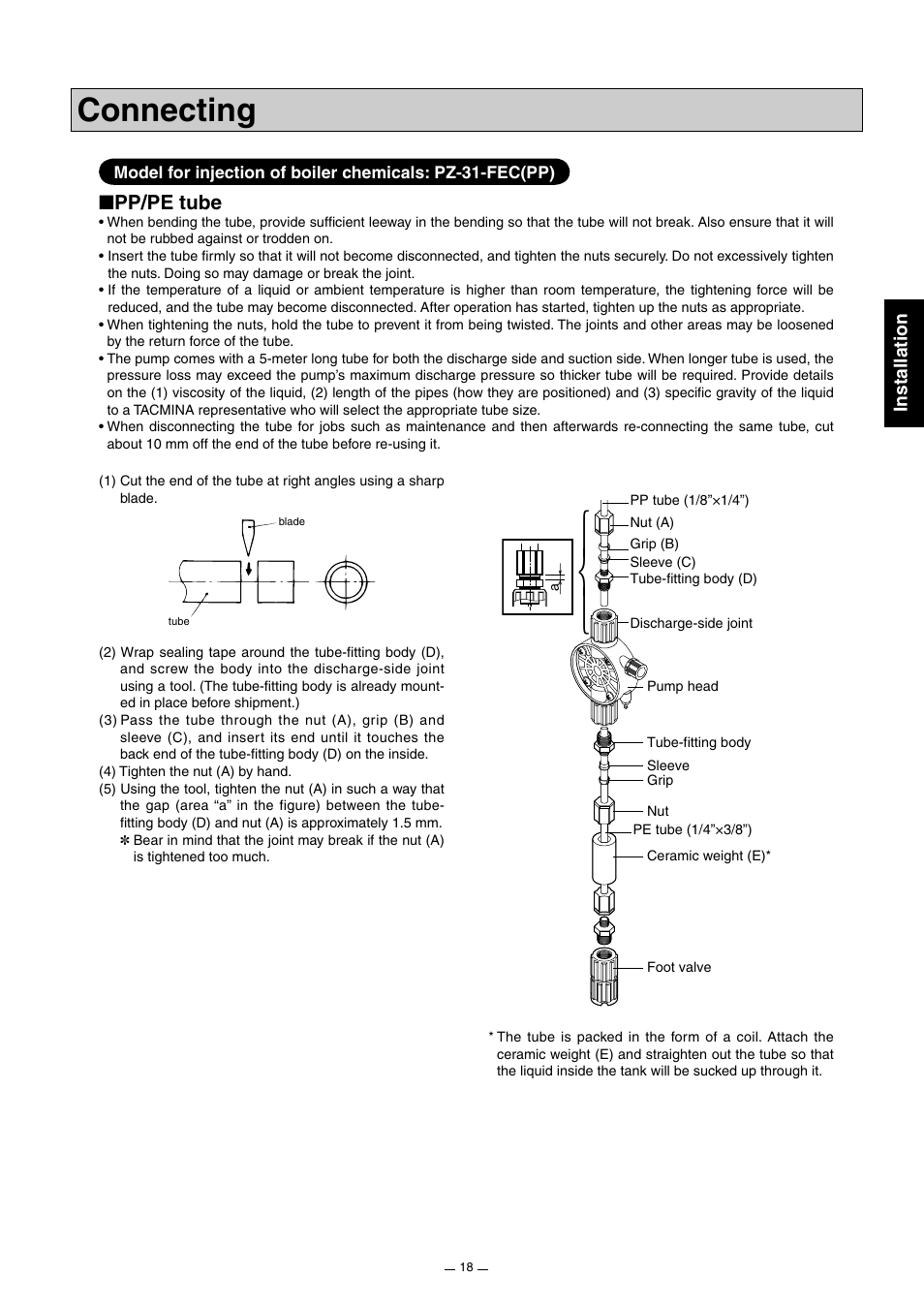 Connecting, Pp/pe tube | Pump Solutions Group Neptune Solenoid-driven Diaphragm Metering Pump ARPZ-31_61_12 User Manual | Page 19 / 56