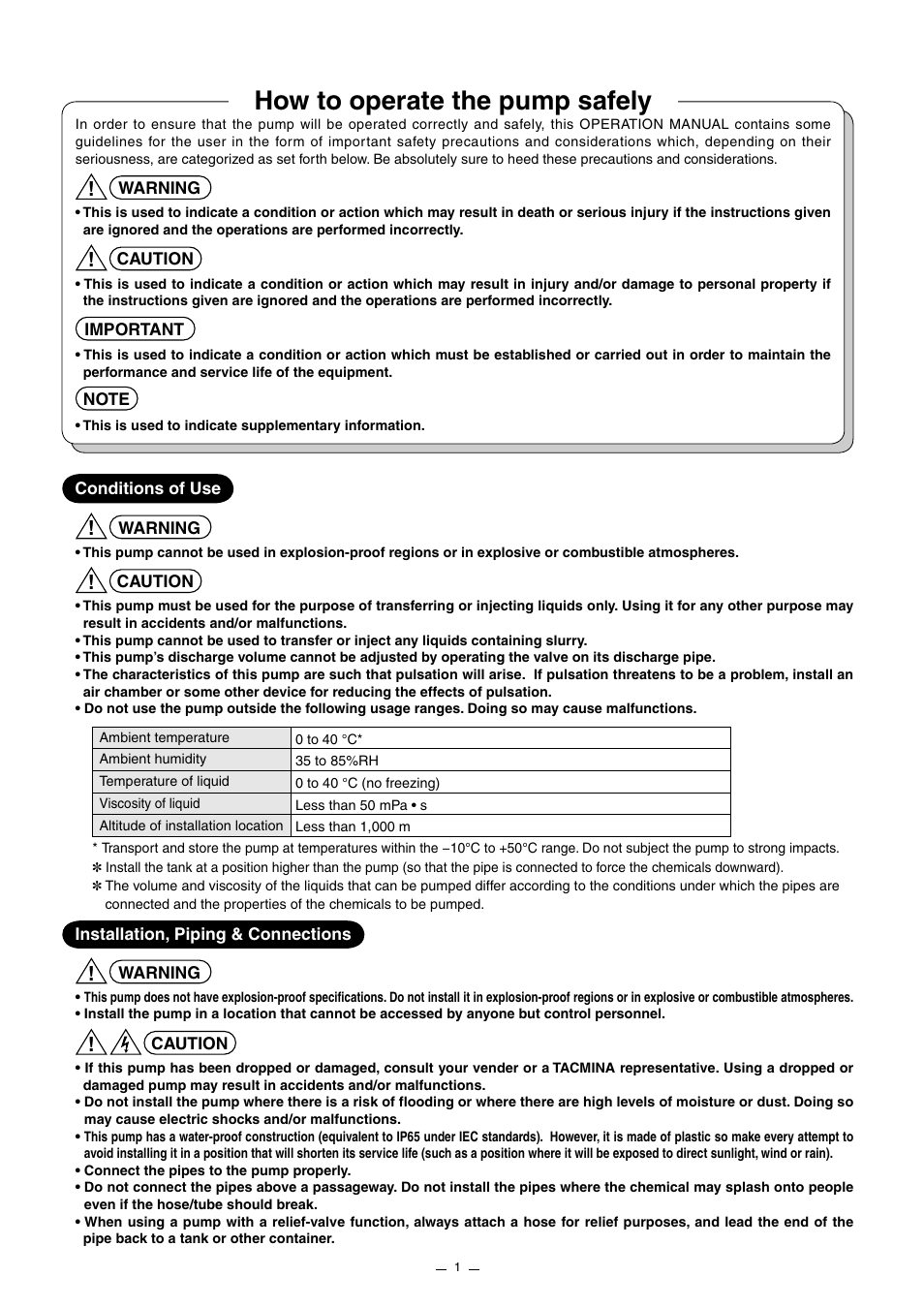 How to operate the pump safely | Pump Solutions Group Neptune Solenoid-driven Diaphragm Metering Pump ARPZ-31_61_12 User Manual | Page 2 / 56