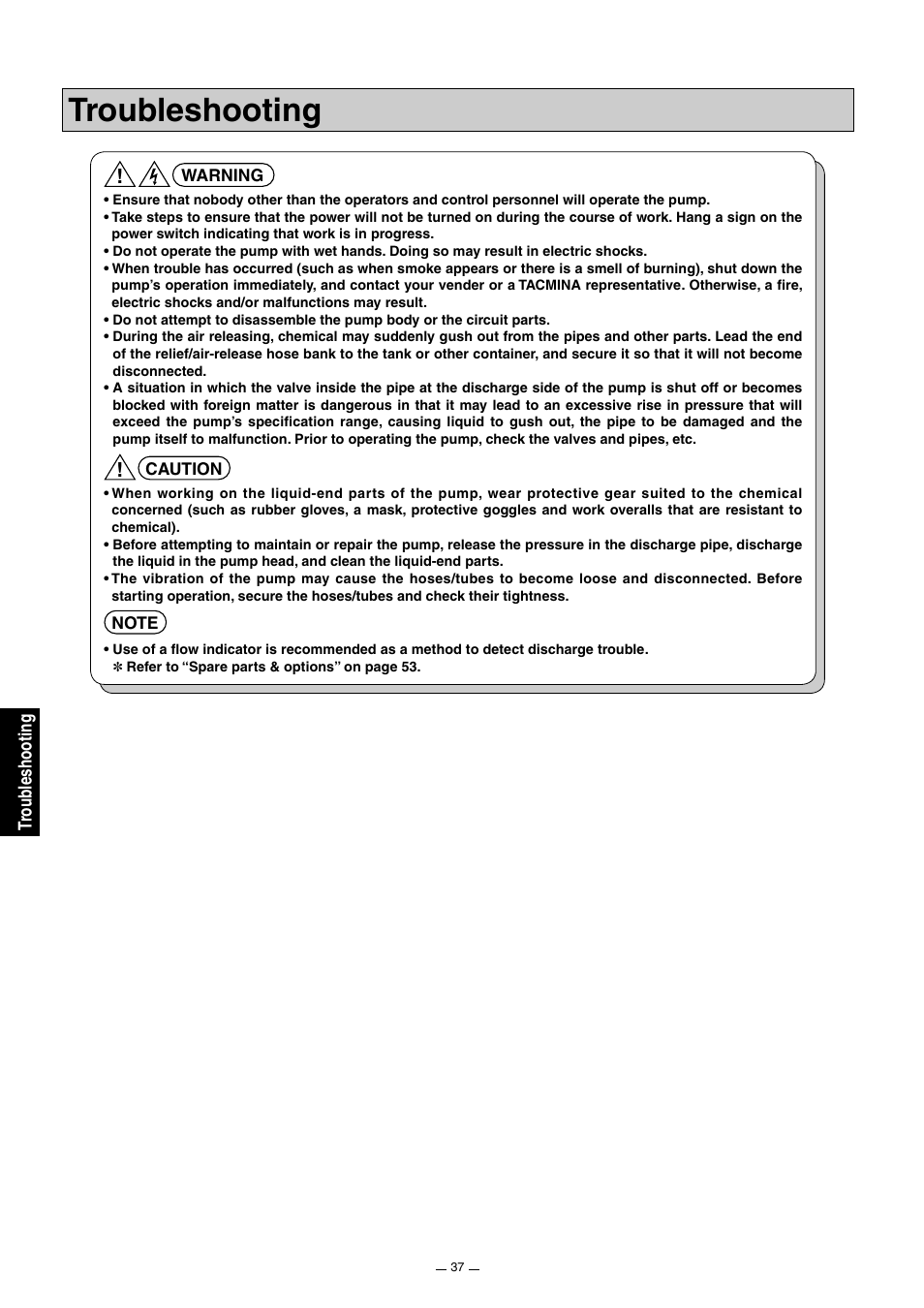 Troubleshooting, Tr oub leshooting | Pump Solutions Group Neptune Solenoid-driven Diaphragm Metering Pump ARPZ-31_61_12 User Manual | Page 38 / 56