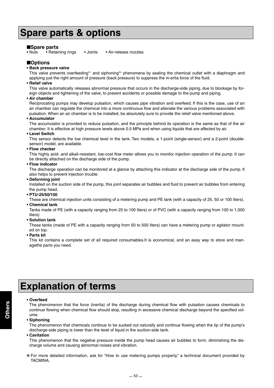 Spare parts & options, Explanation of terms, Other s | Pump Solutions Group Neptune Solenoid-driven Diaphragm Metering Pump ARPZ-31_61_12 User Manual | Page 54 / 56