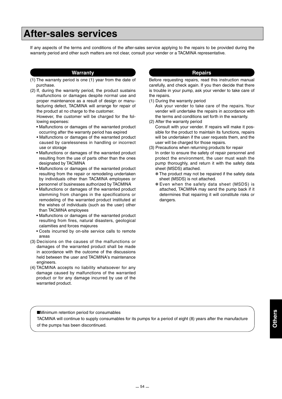 After-sales services, Other s | Pump Solutions Group Neptune Solenoid-driven Diaphragm Metering Pump ARPZ-31_61_12 User Manual | Page 55 / 56