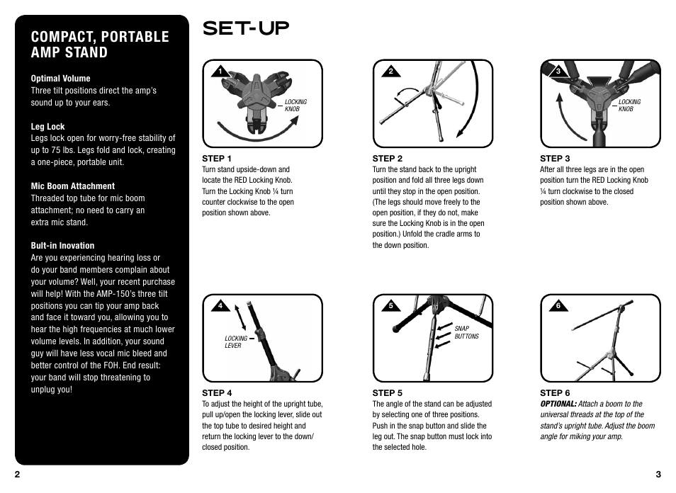 Set-up, Compact, portable amp stand | Ultimate Support AMP-150 User Manual | Page 2 / 2