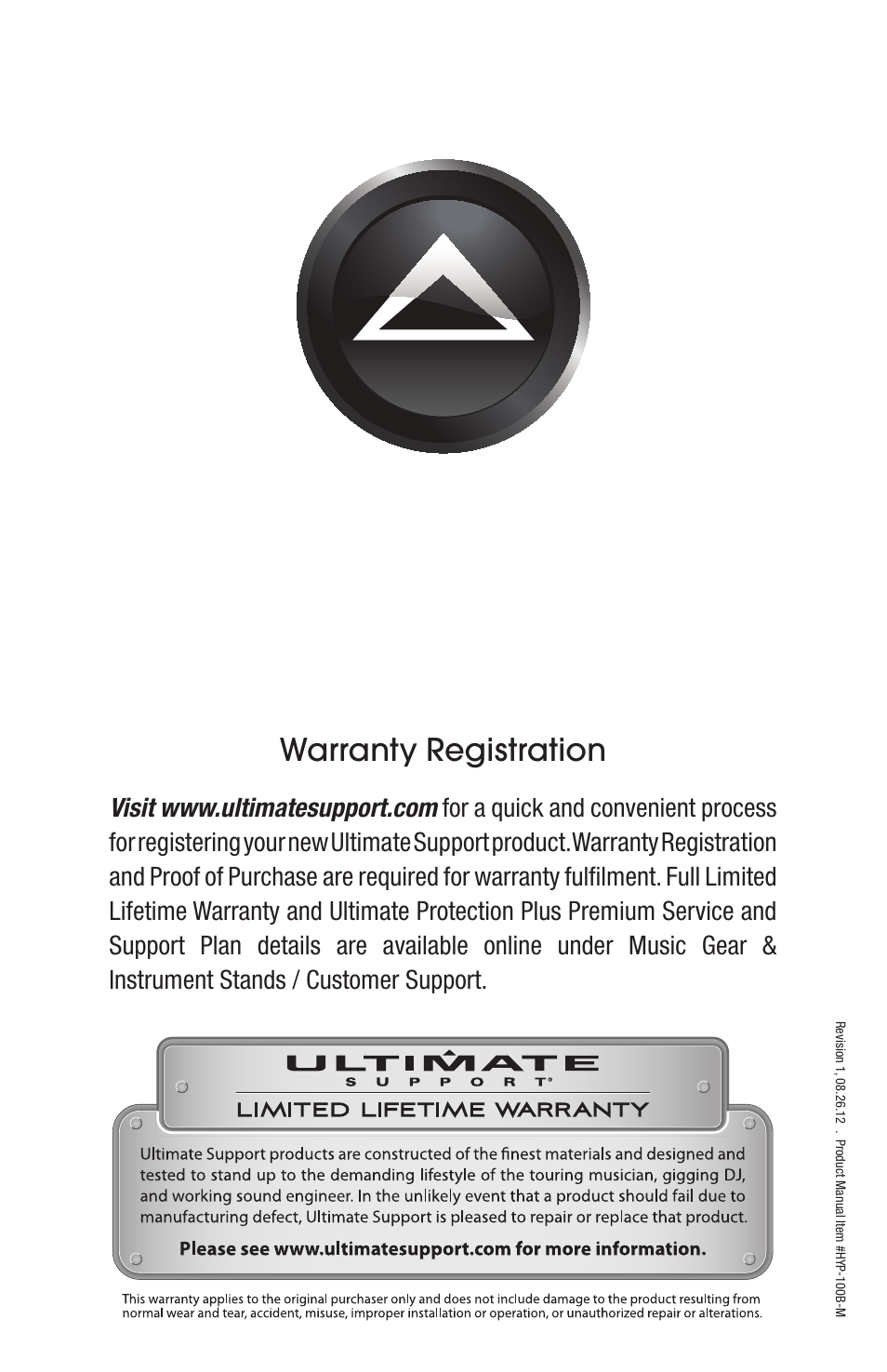 Warranty registration | Ultimate Support HyperMount QR HYM-100 QR User Manual | Page 8 / 8