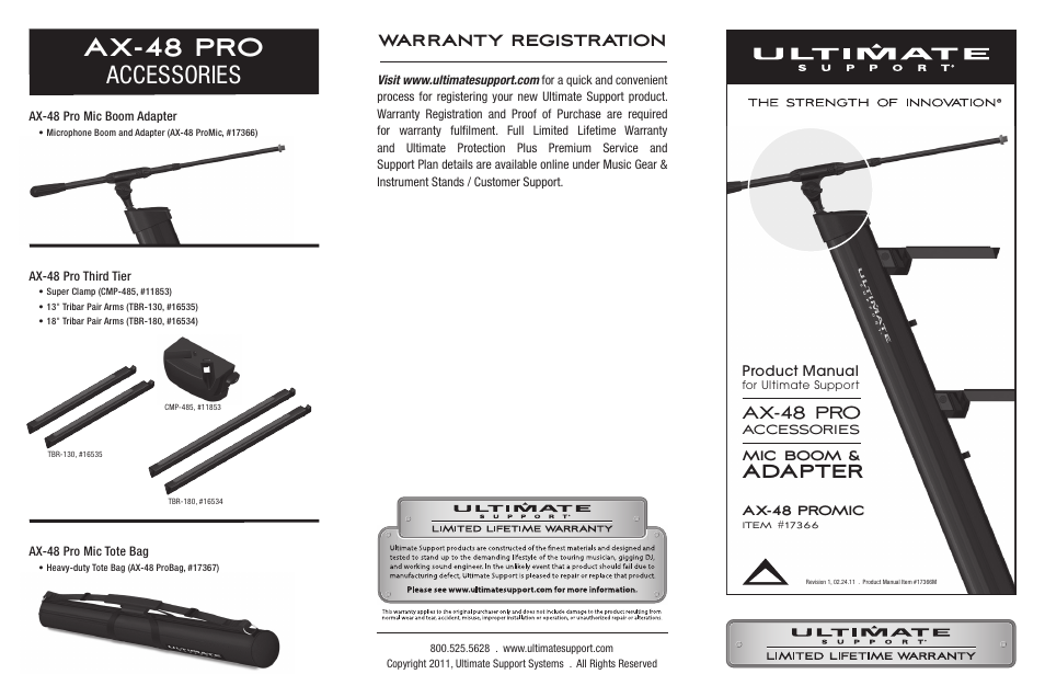 Ultimate Support AX-48 Pro Mic Boom User Manual | 2 pages