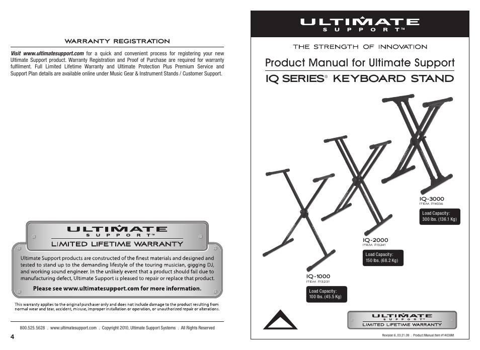 Ultimate Support IQ-3000 User Manual | 2 pages