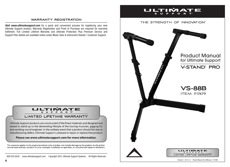 Ultimate Support V-Stand Pro VS-88B User Manual | 2 pages