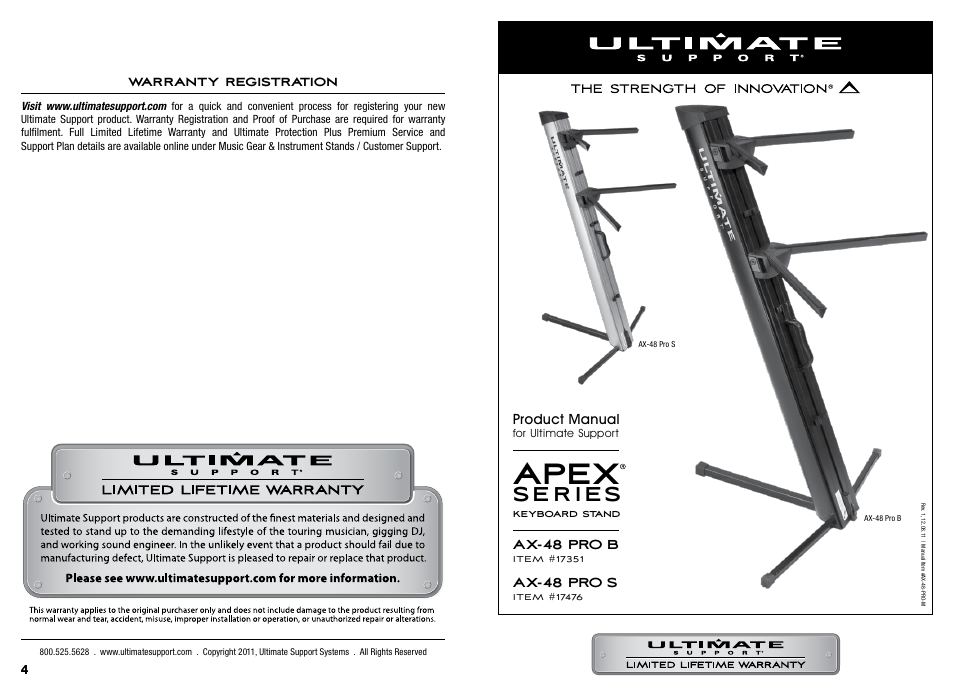 Ultimate Support APEX AX-48 Pro B/S User Manual | 2 pages