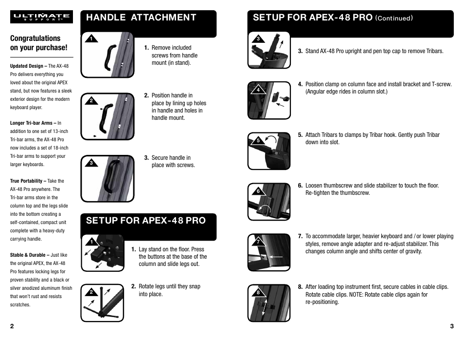 Setup for apex-4 8 pro, Handle attachment | Ultimate Support APEX AX-48 Pro B/S User Manual | Page 2 / 2