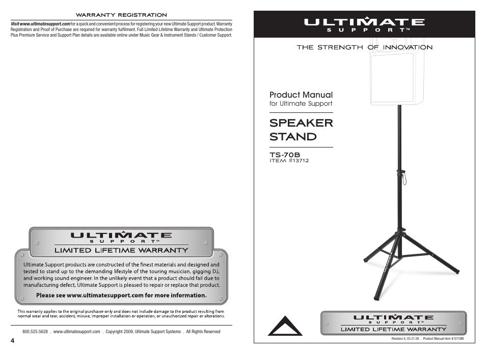 Ultimate Support TS-70B User Manual | 2 pages