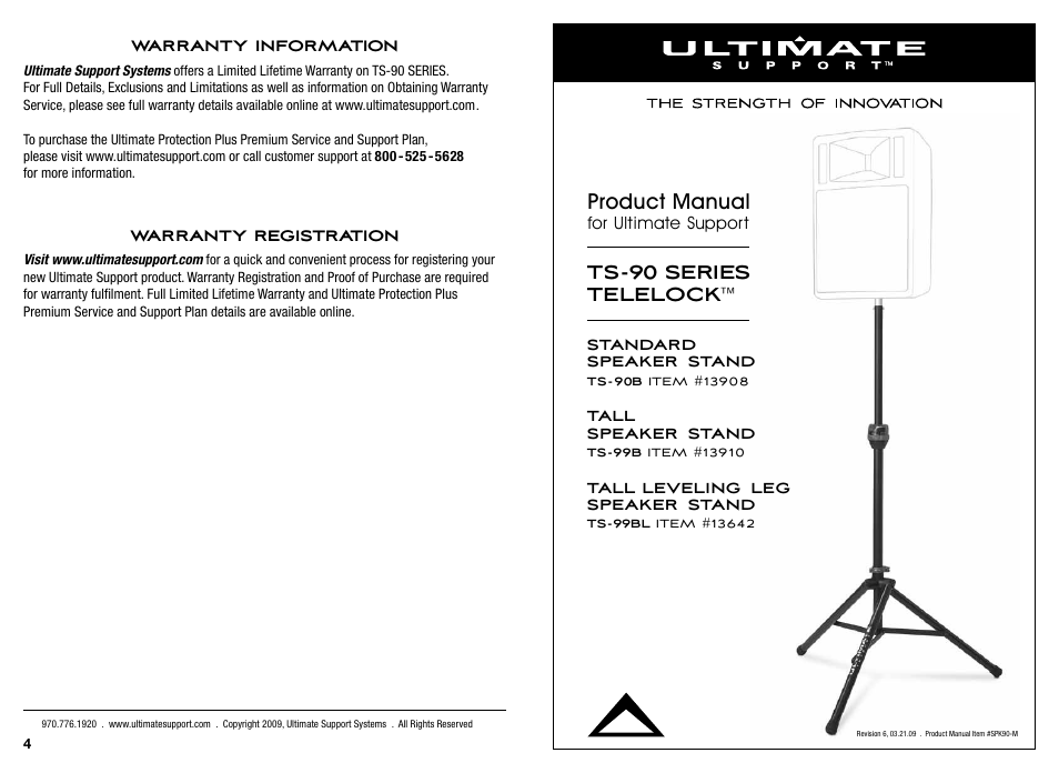 Ultimate Support TS-99BL User Manual | 2 pages