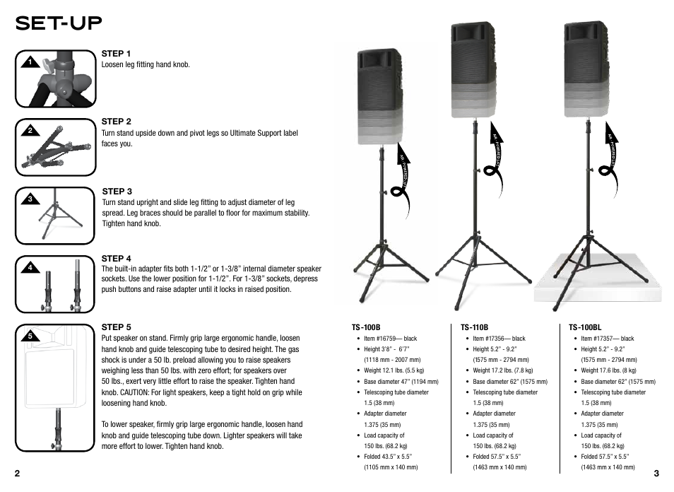 Set-up | Ultimate Support TS-110BL User Manual | Page 2 / 2