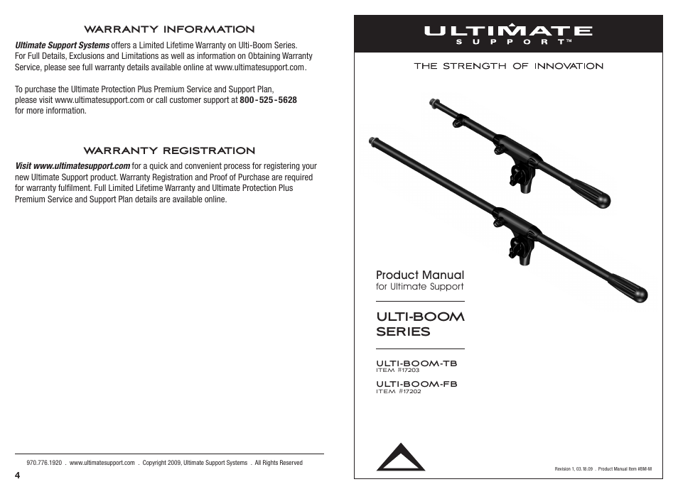 Ultimate Support Ulti-Boom - Telescoping User Manual | 2 pages