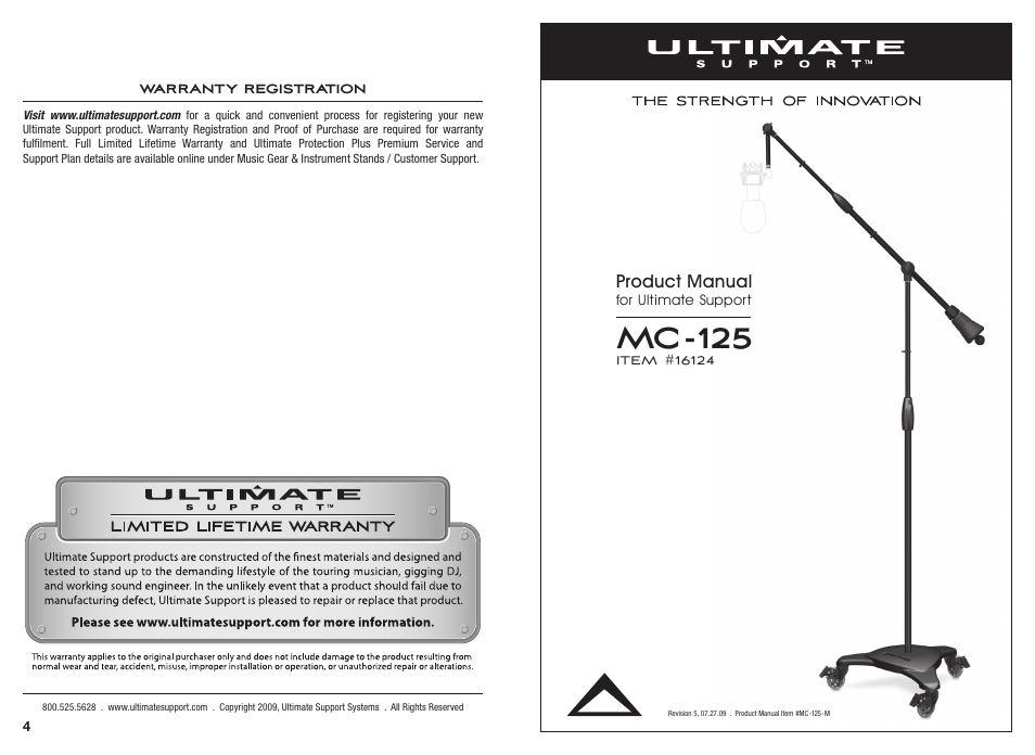 Ultimate Support MC-125 User Manual | 2 pages