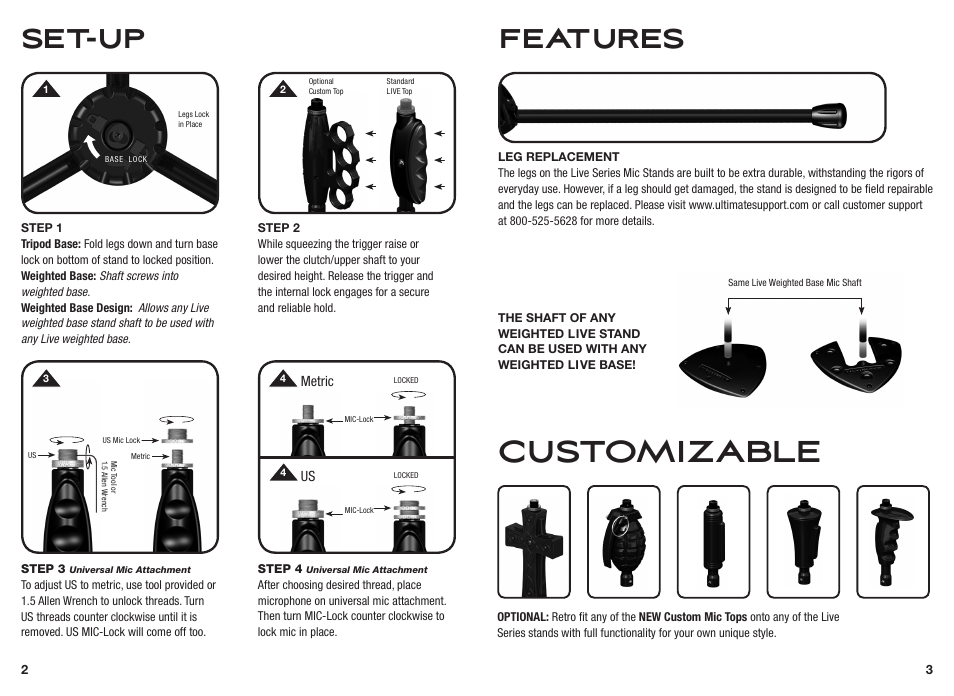 Set-up features, Customizable | Ultimate Support LIVE-T User Manual | Page 2 / 2