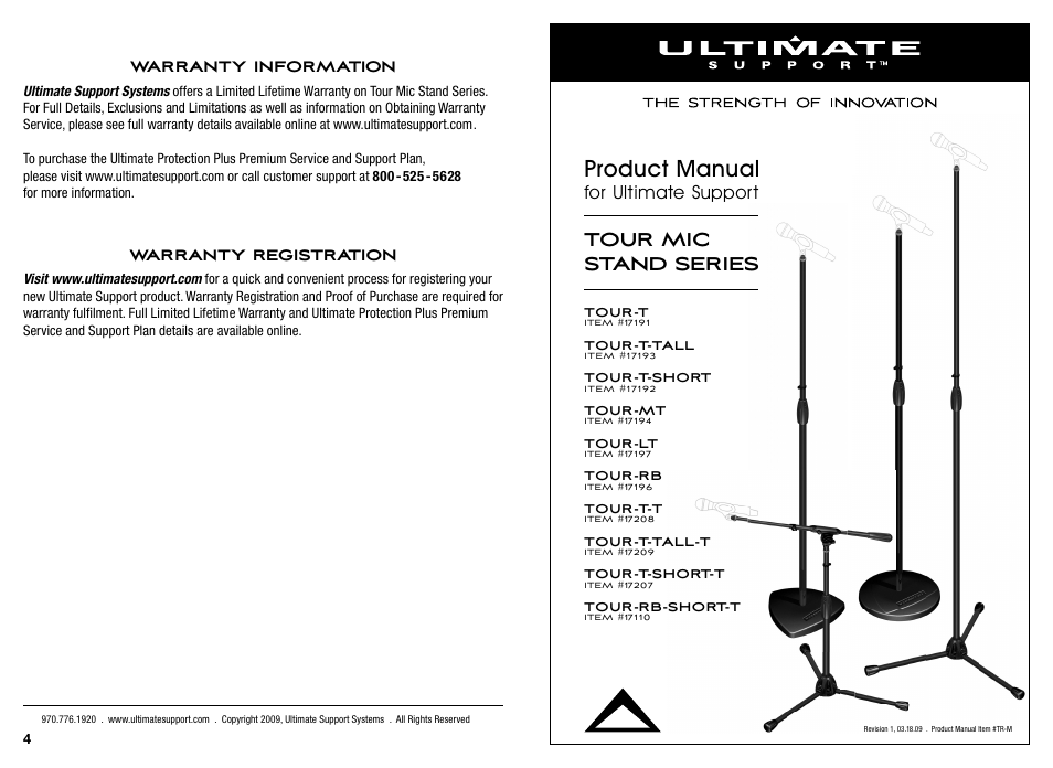 Ultimate Support TOUR-Series User Manual | 2 pages