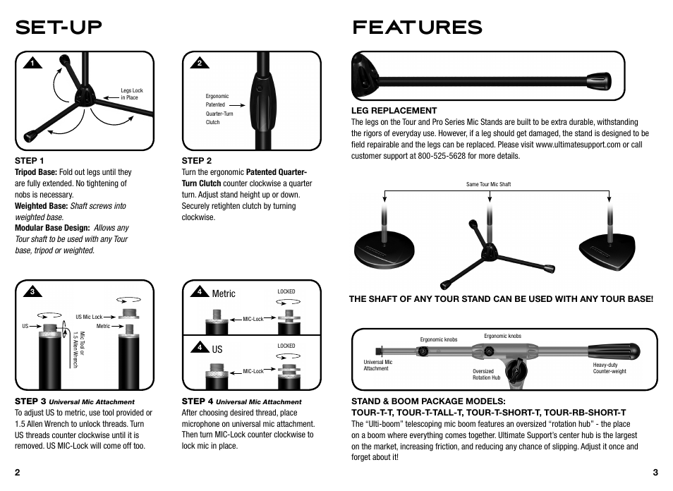 Set-up features | Ultimate Support TOUR-Series User Manual | Page 2 / 2