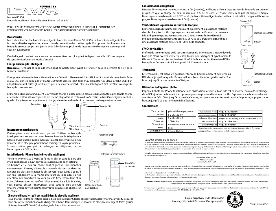 Bc3gsmanual fre2 | Lenmar BC3GS User Manual | Page 2 / 3