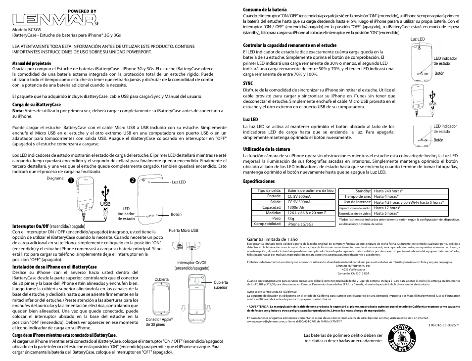 Bc3gsmanual spa2 | Lenmar BC3GS User Manual | Page 3 / 3