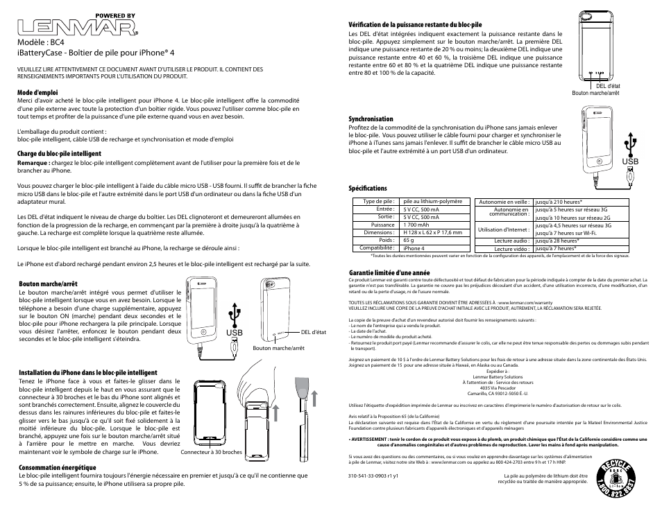 Bc4_fre | Lenmar BC4 User Manual | Page 2 / 3