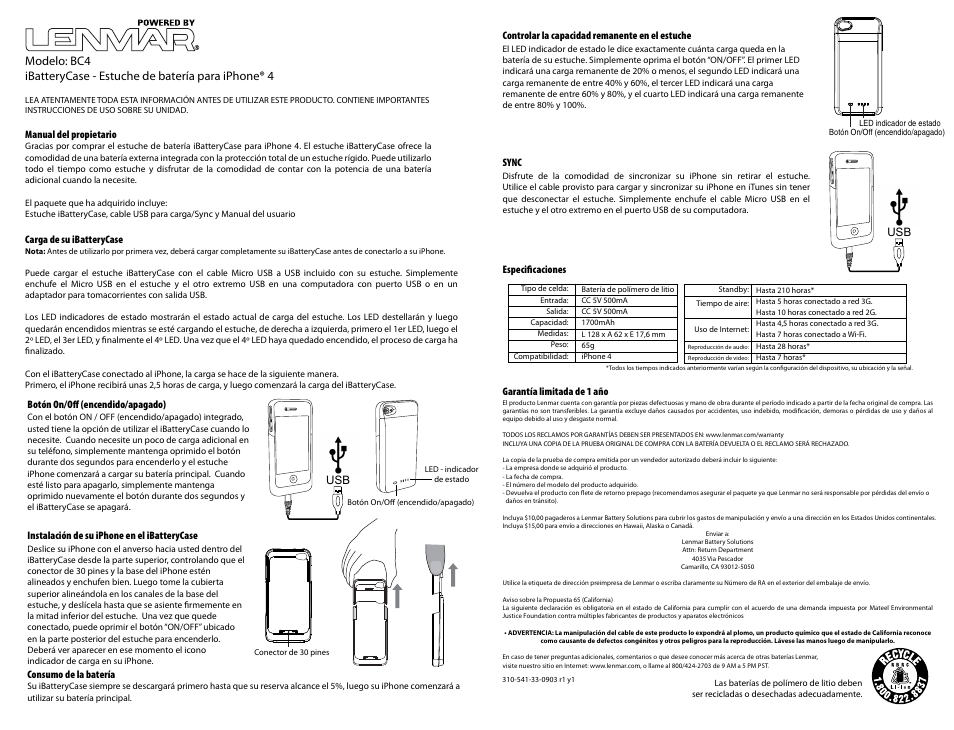 Bc4spa | Lenmar BC4 User Manual | Page 3 / 3