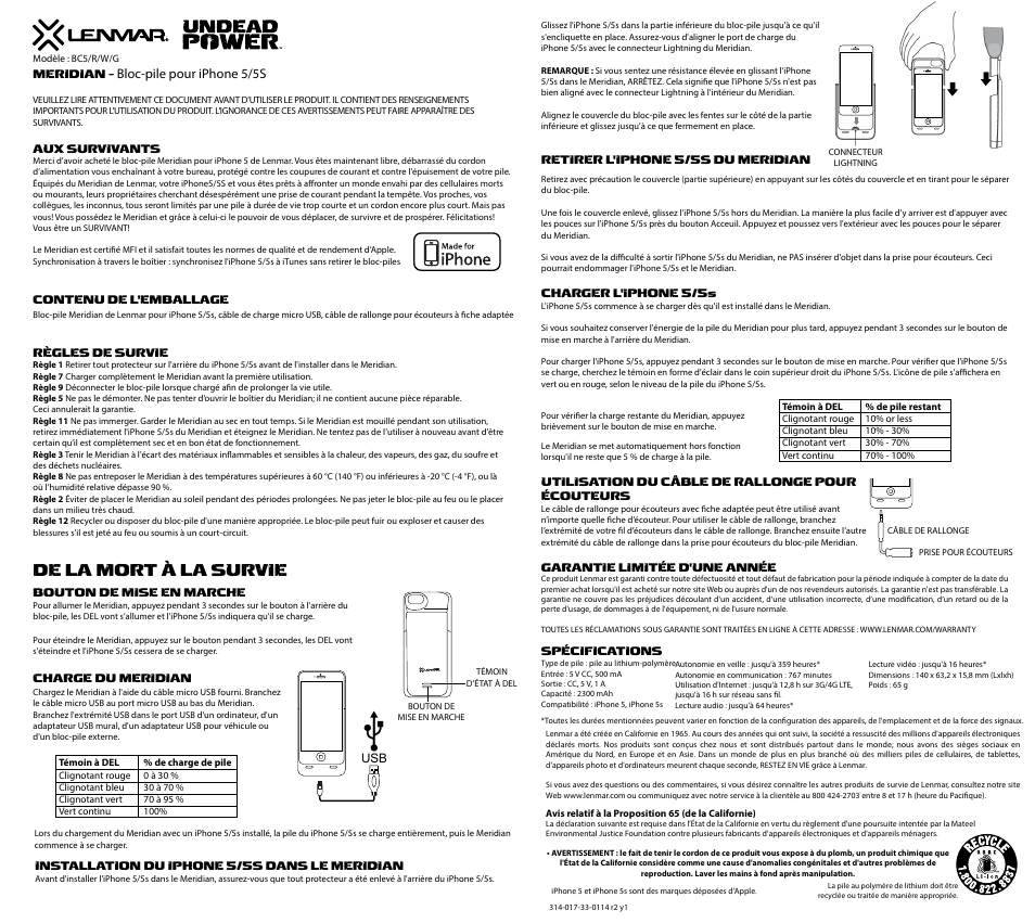 Bc5 fre2.ai, De la mort à la survie, Bloc-pile pour iphone 5/5s | Lenmar BC5 User Manual | Page 2 / 3