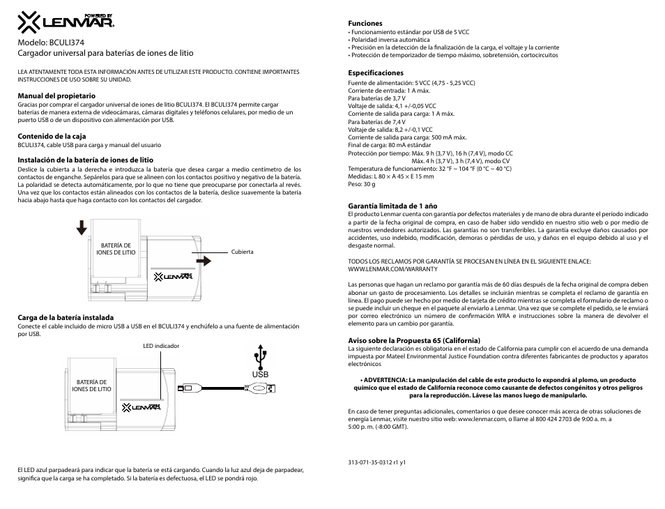 Bculi374manualspa 2.ai | Lenmar BCULI374 User Manual | Page 3 / 3