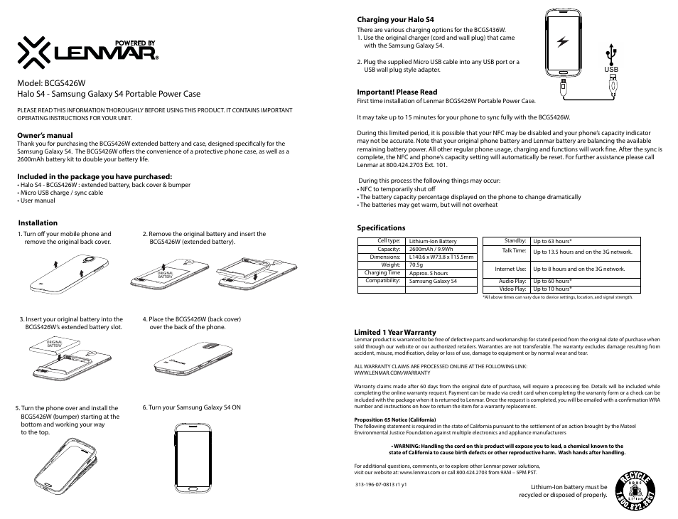 Lenmar BCGS426W User Manual | 3 pages