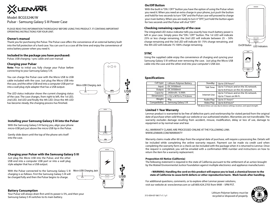 Lenmar BCGS324K_W User Manual | 3 pages