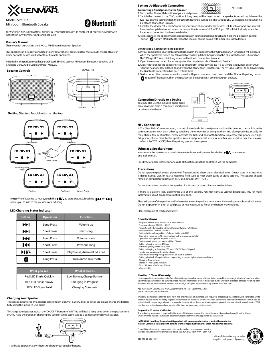 Lenmar SPK302 User Manual | 1 page