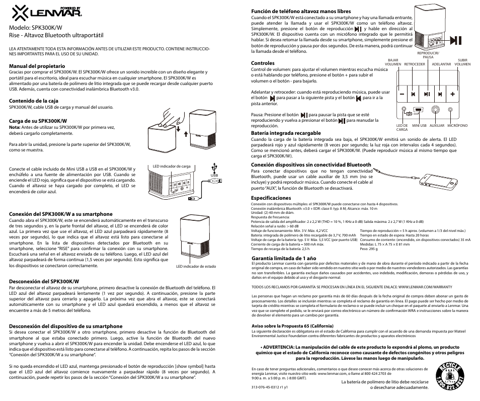 Spk300k-wmanualspa.ai, Aux mic | Lenmar SPK300K_W User Manual | Page 3 / 3