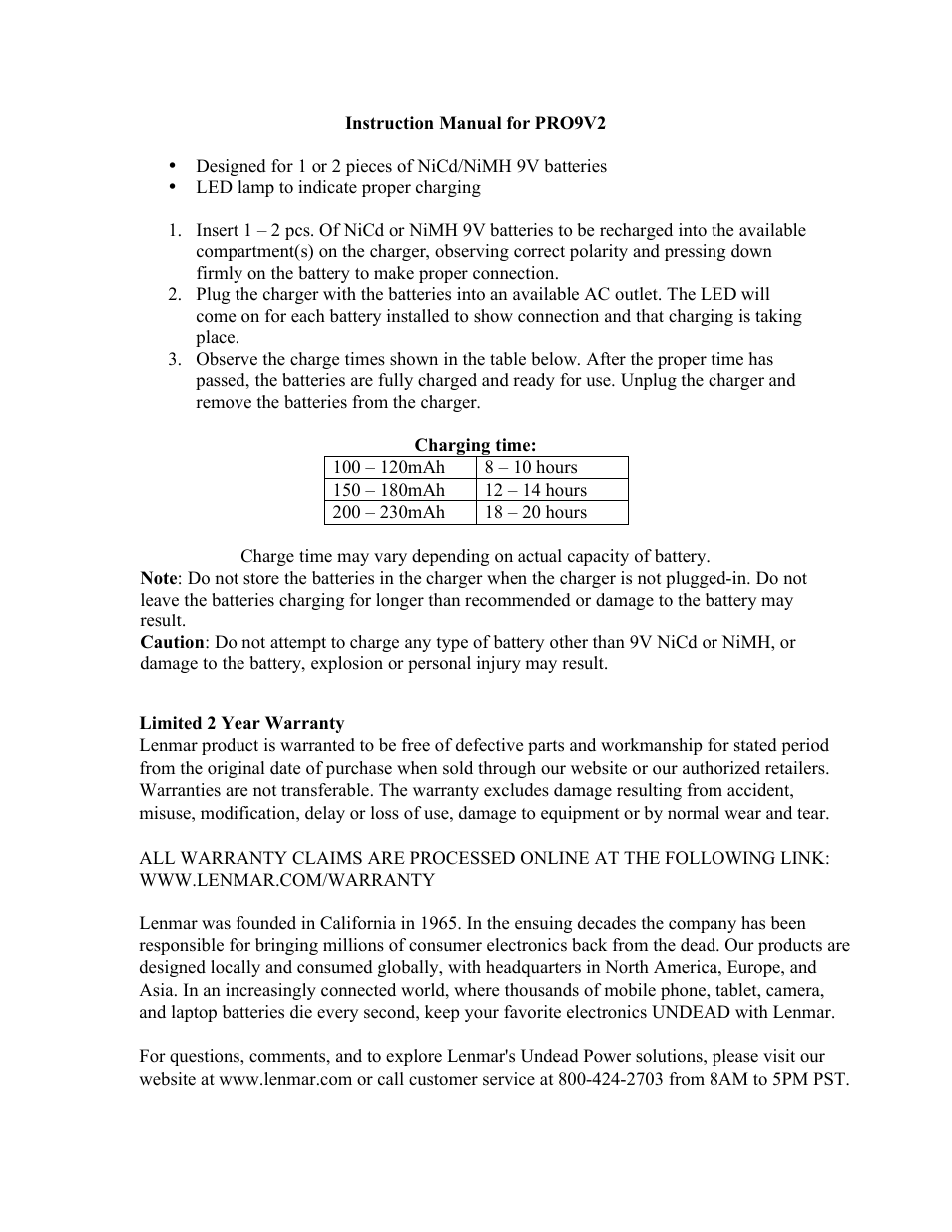 Lenmar PRO9V2 User Manual | 1 page