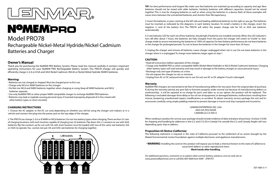 Lenmar PRO78 User Manual | 1 page