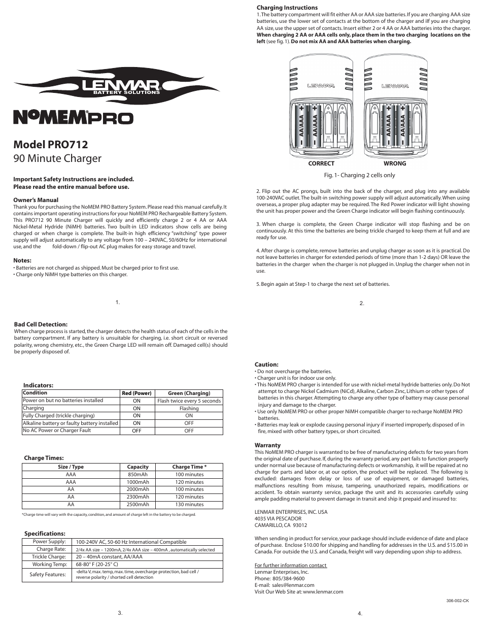 Lenmar PRO712 User Manual | 1 page