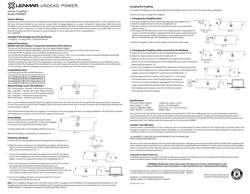 Lenmar PPWMB65 User Manual | 3 pages
