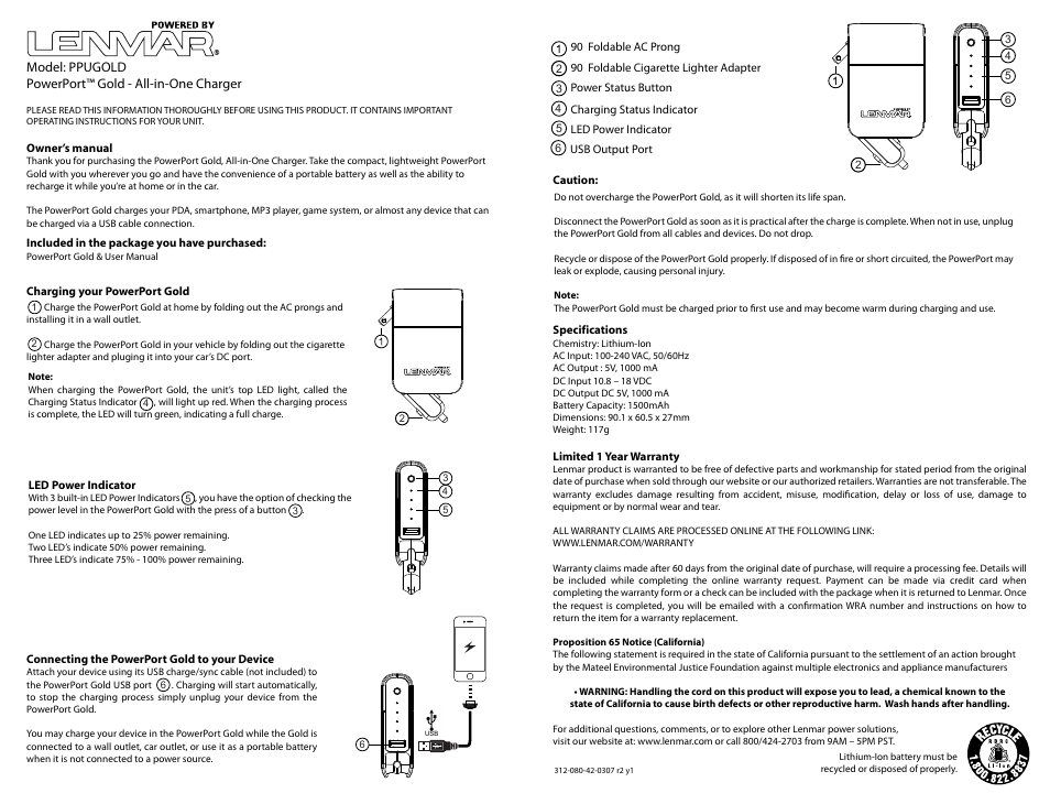 Lenmar PPUGOLD User Manual | 3 pages