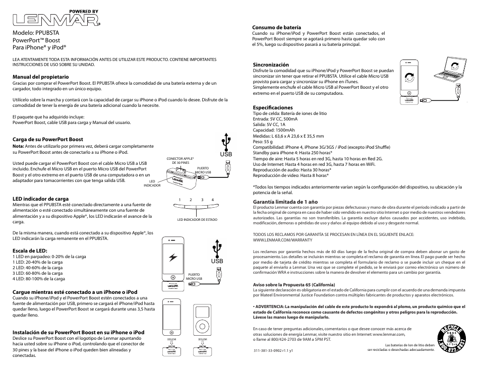 Ppubstamanualspa3.ai | Lenmar PPUBSTA User Manual | Page 3 / 3