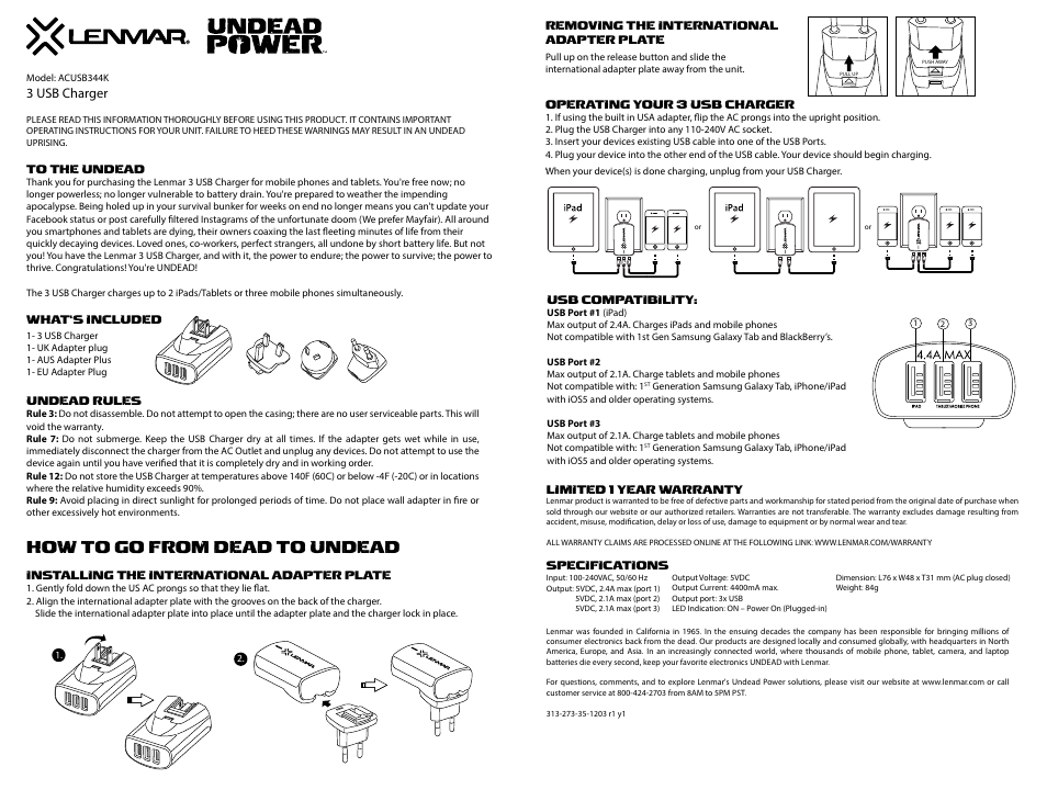 Lenmar ACUSB344K User Manual | 3 pages