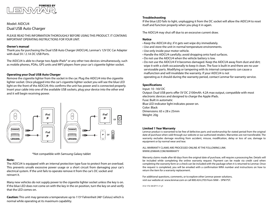 Lenmar AIDCU4 User Manual | 3 pages