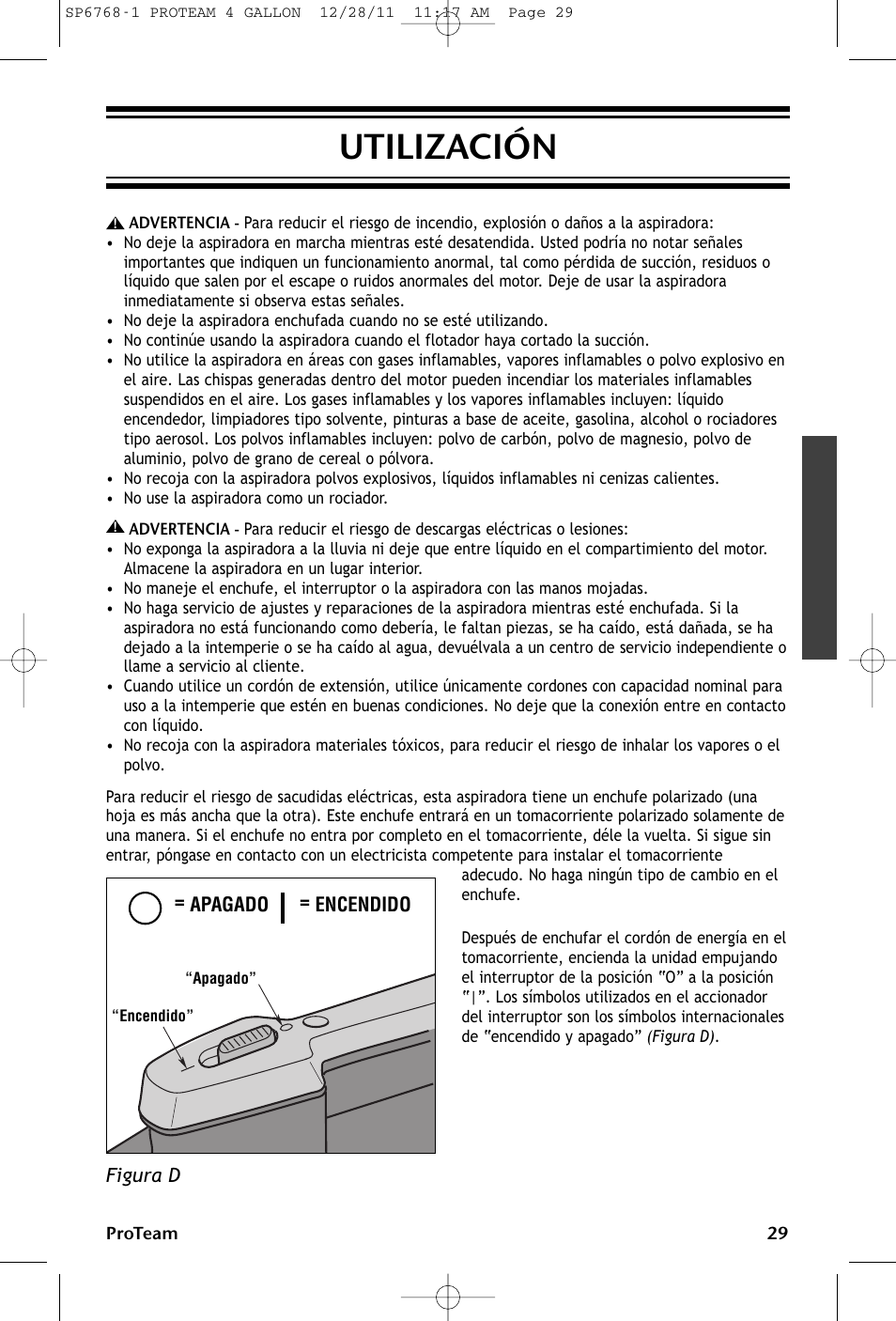 Utilización | ProTeam ProGuard 4 Portable User Manual | Page 29 / 60