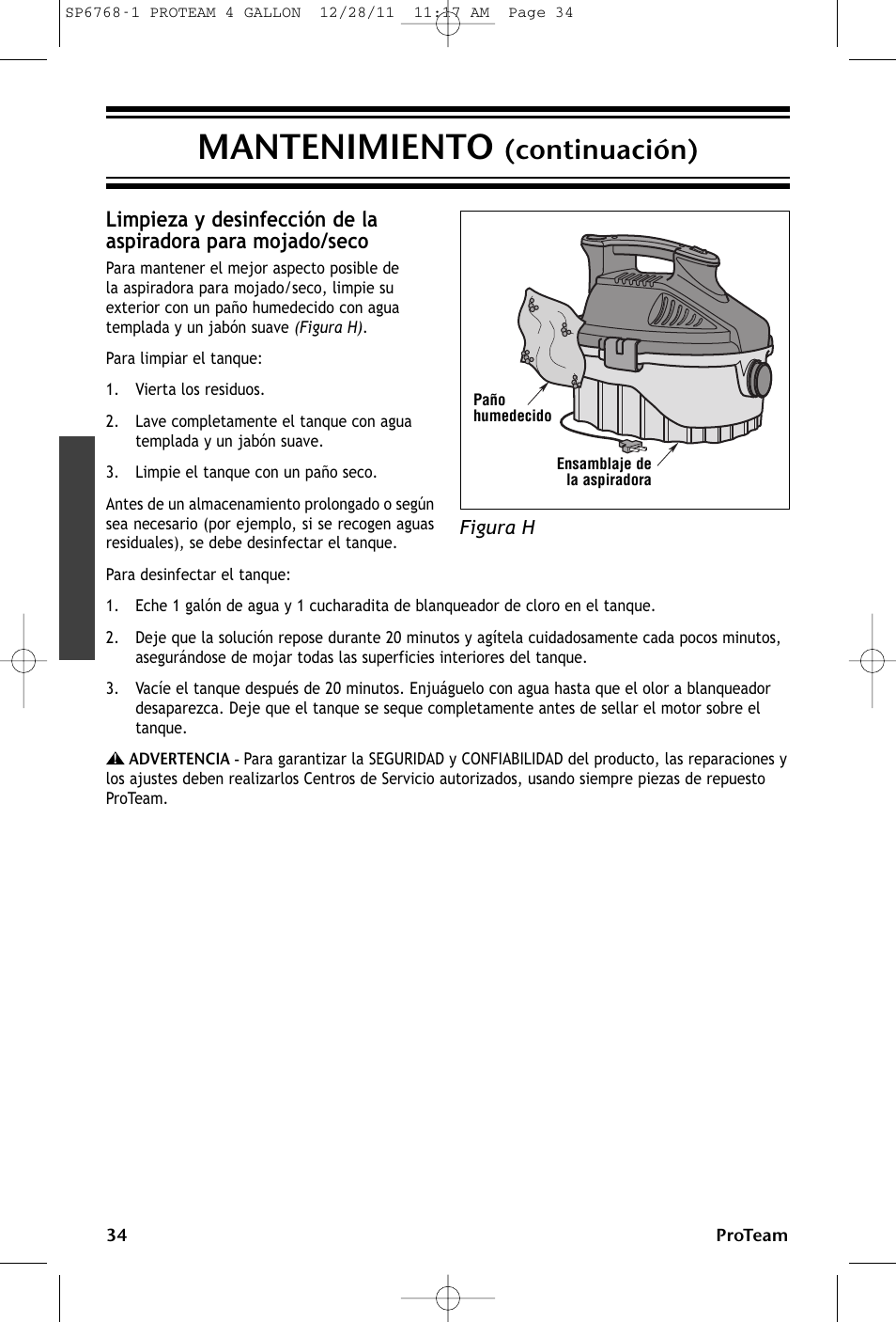 Mantenimiento, Continuación) | ProTeam ProGuard 4 Portable User Manual | Page 34 / 60