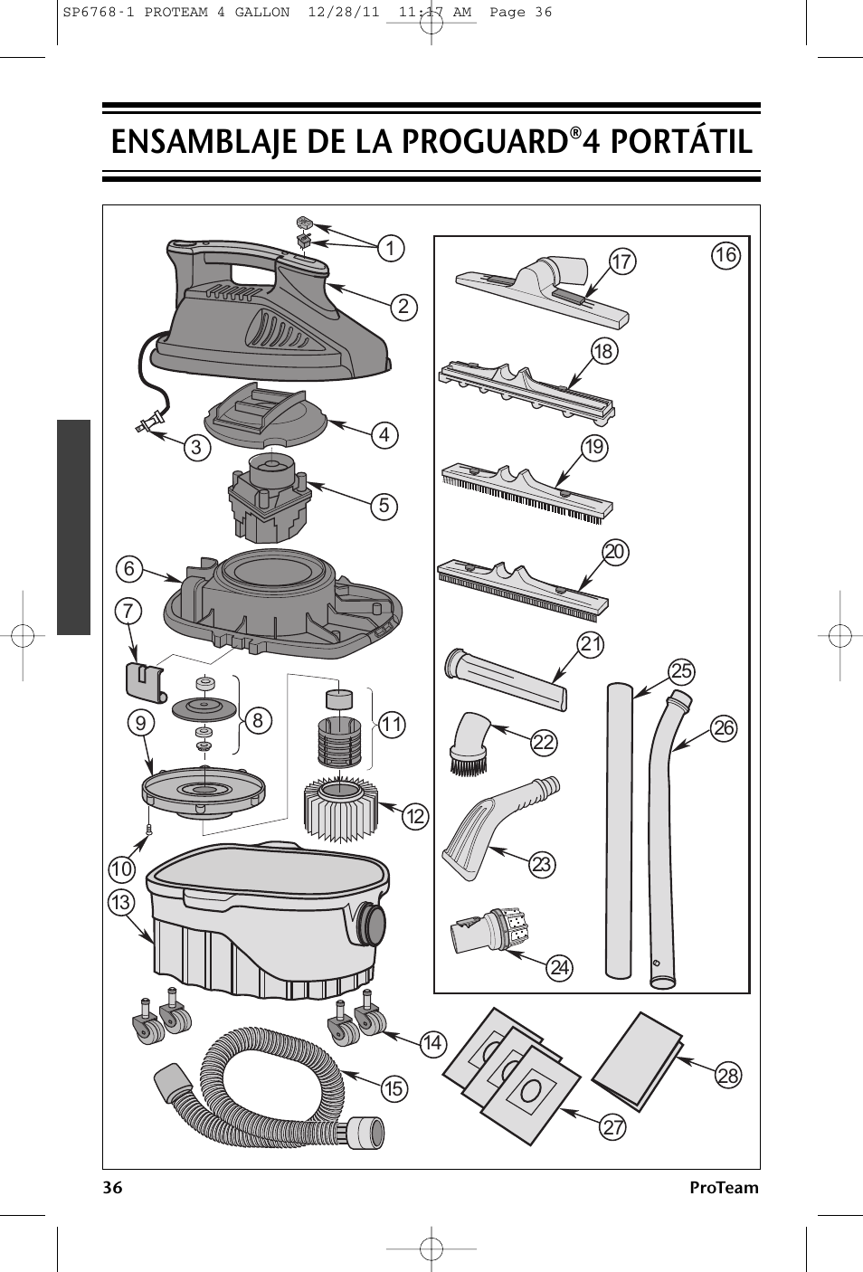 Ensamblaje de la proguard®4 portátil | ProTeam ProGuard 4 Portable User Manual | Page 36 / 60