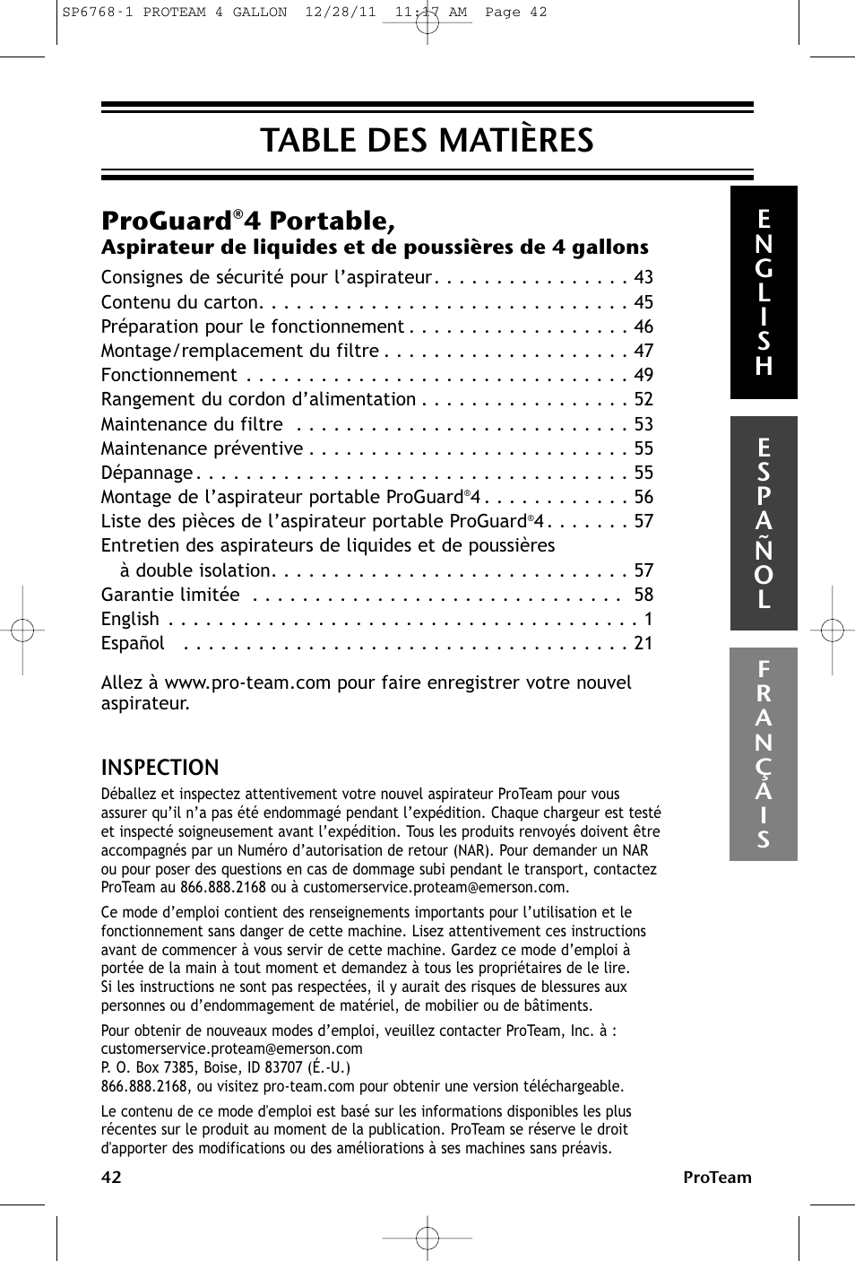 ProTeam ProGuard 4 Portable User Manual | Page 42 / 60