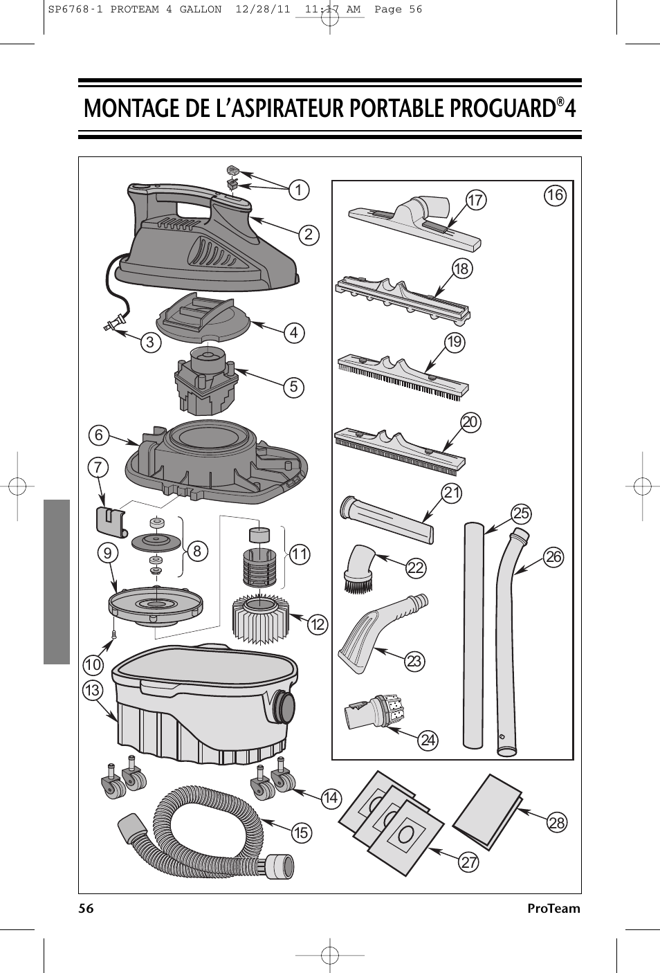 Montage de l’aspirateur portable proguard®4 | ProTeam ProGuard 4 Portable User Manual | Page 56 / 60