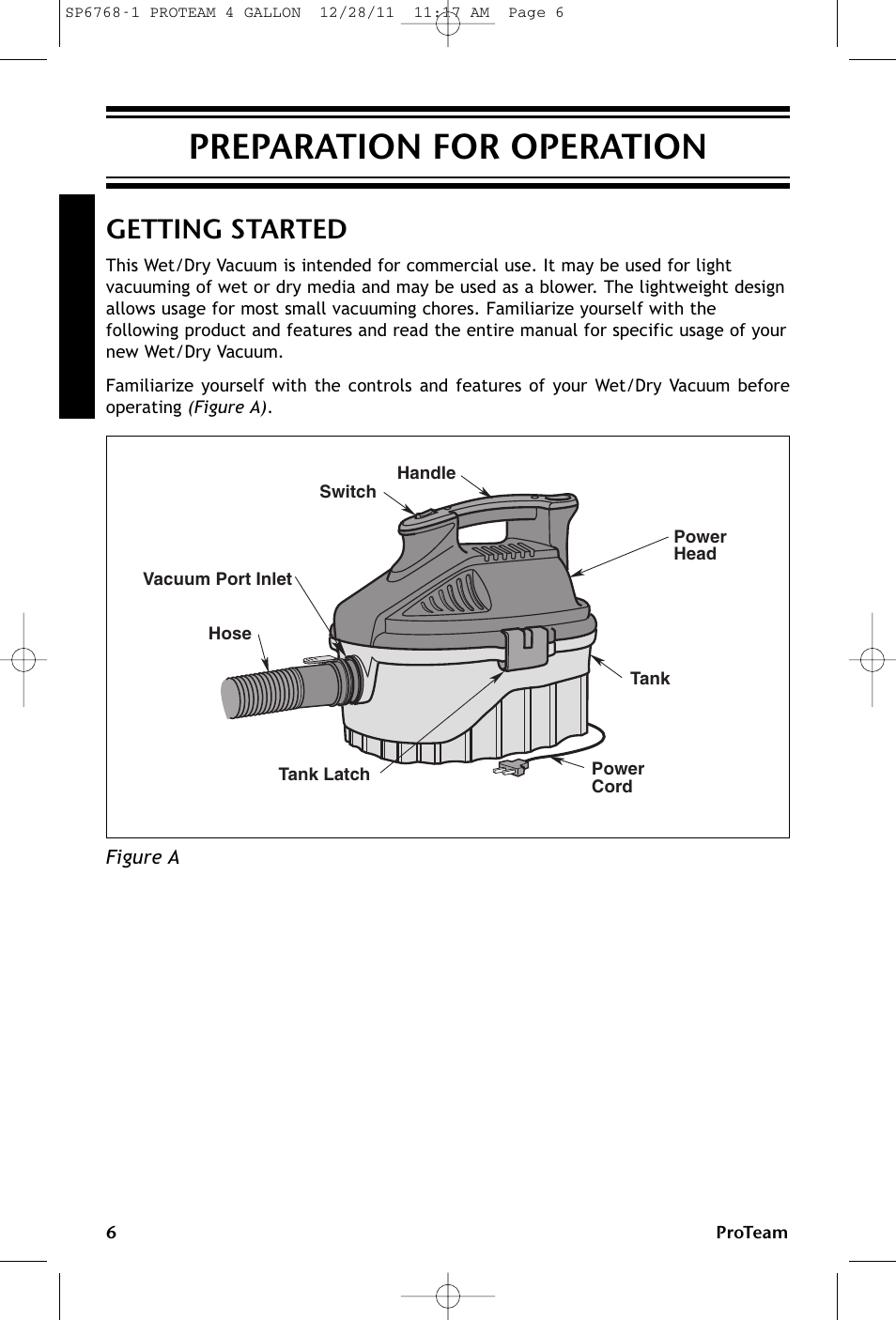 Preparation for operation, Getting started | ProTeam ProGuard 4 Portable User Manual | Page 6 / 60
