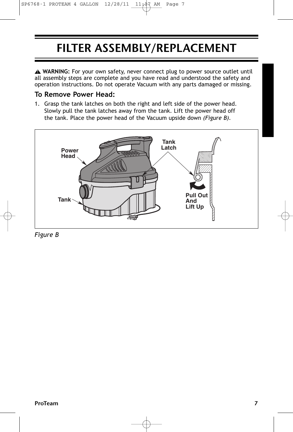 Filter assembly/replacement | ProTeam ProGuard 4 Portable User Manual | Page 7 / 60