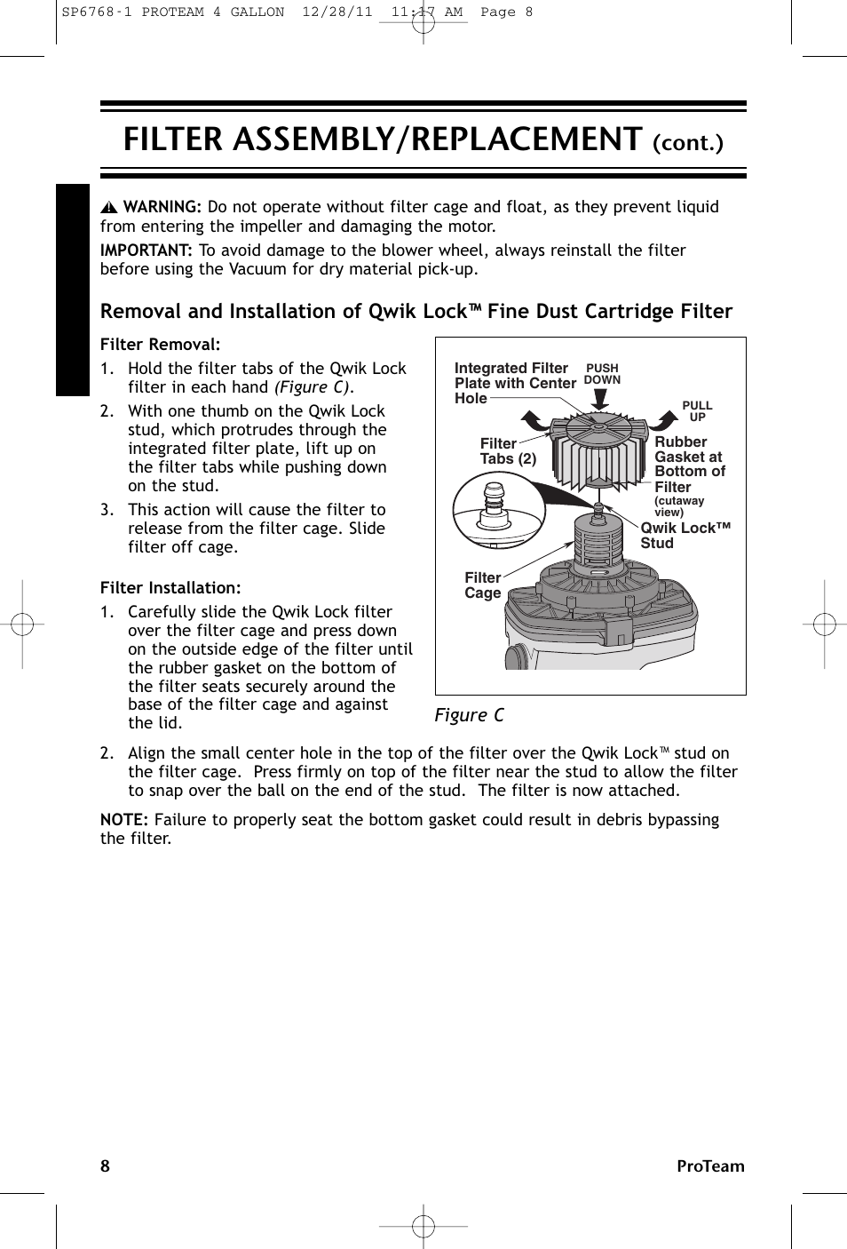 Filter assembly/replacement, Cont.) | ProTeam ProGuard 4 Portable User Manual | Page 8 / 60
